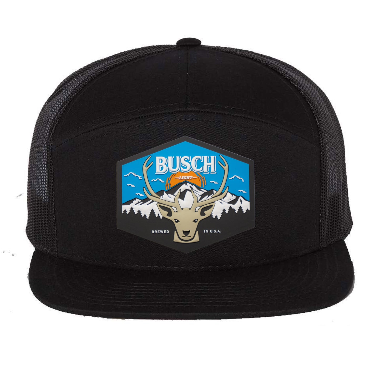 Busch Light Mountain Escape 3D Snapback Seven-Panel Trucker Hat- Black - Ten Gallon Hat Co.