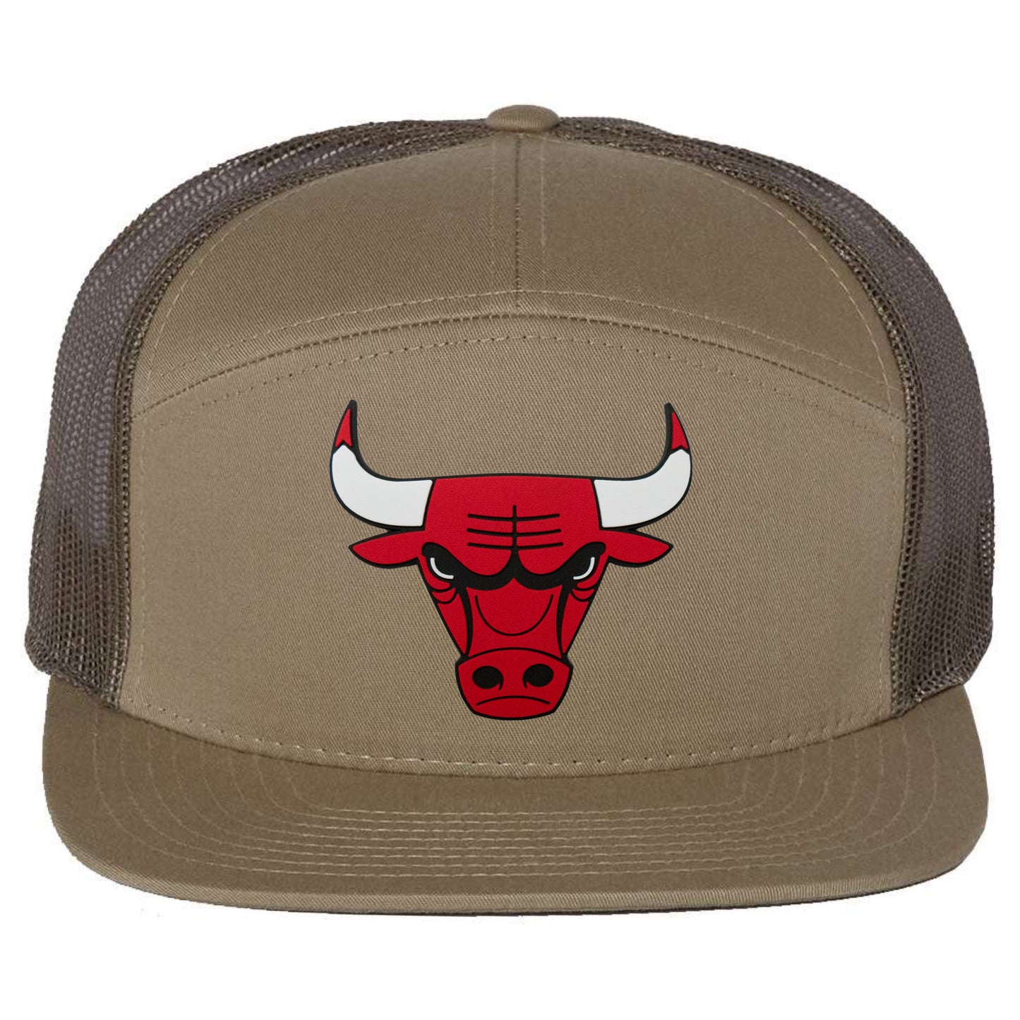 Chicago Bulls 3D Snapback Seven-Panel Trucker Hat- Pale Khaki/ Loden Green - Ten Gallon Hat Co.