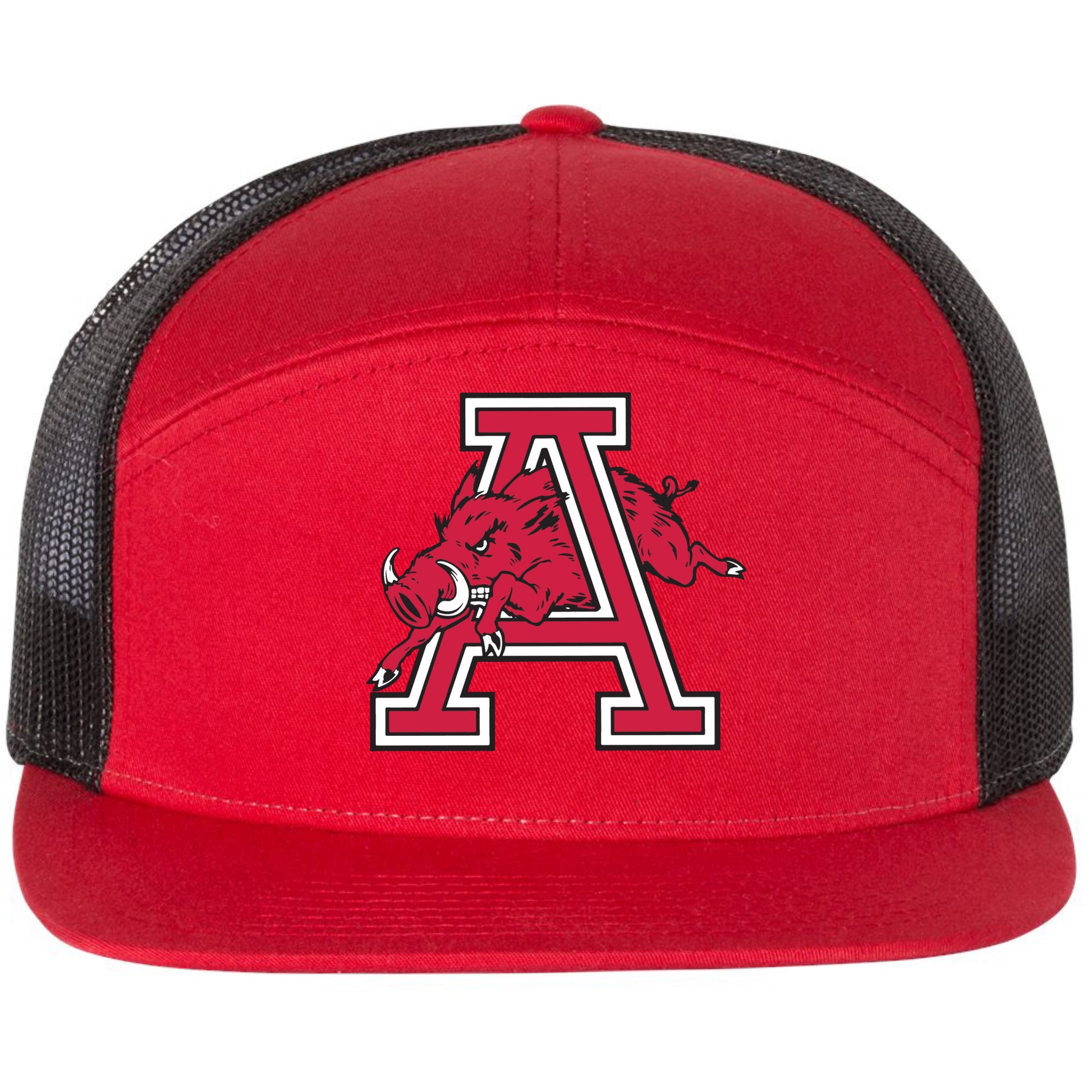 Arkansas Razorbacks Jumping Hog 3D Snapback Seven-Panel Trucker Hat- Red/ Black - Ten Gallon Hat Co.