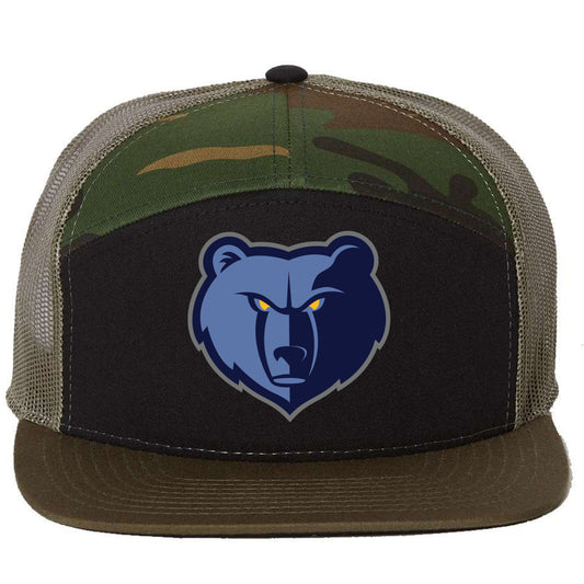 Memphis Grizzlies 3D Snapback Seven-Panel Trucker Hat- Black/ Camo/ Loden - Ten Gallon Hat Co.