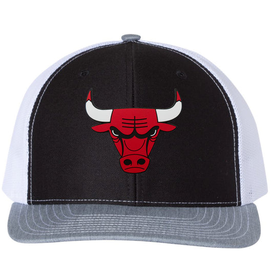 Chicago Bulls 3D Snapback Trucker Hat- Black/ White/ Heather Grey - Ten Gallon Hat Co.