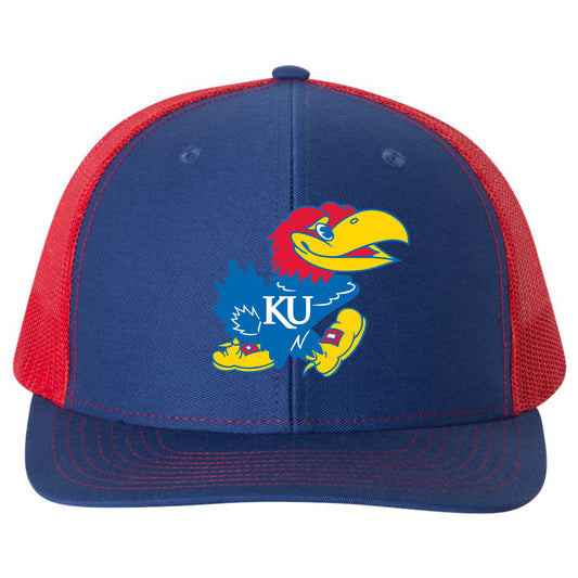 Kansas Jayhawks Classic 3D Snapback Trucker Hat- Royal/ Red - Ten Gallon Hat Co.