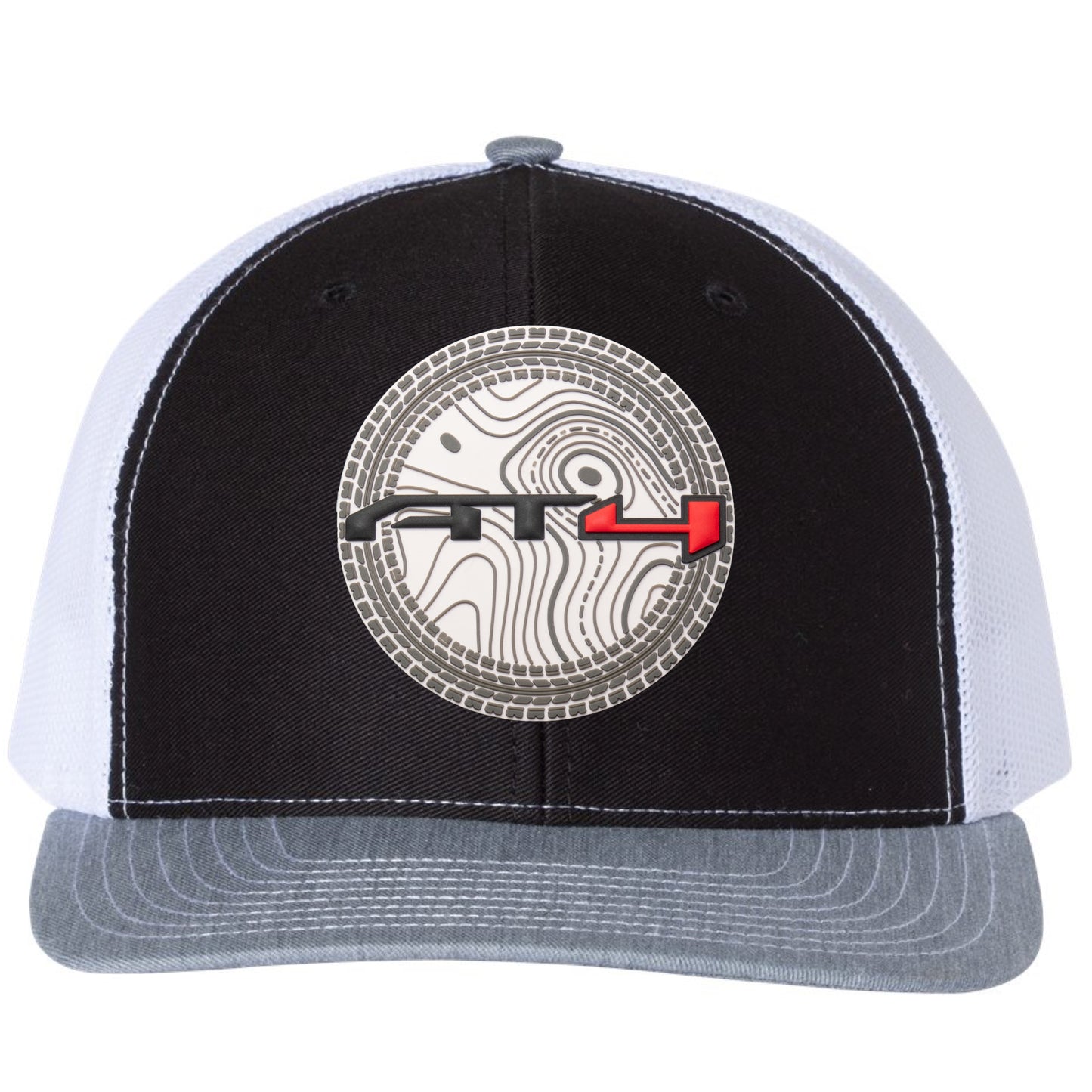 AT4 3D PVC Patch Snapback Trucker Hat- Black/ White/ Heather Grey - Ten Gallon Hat Co.