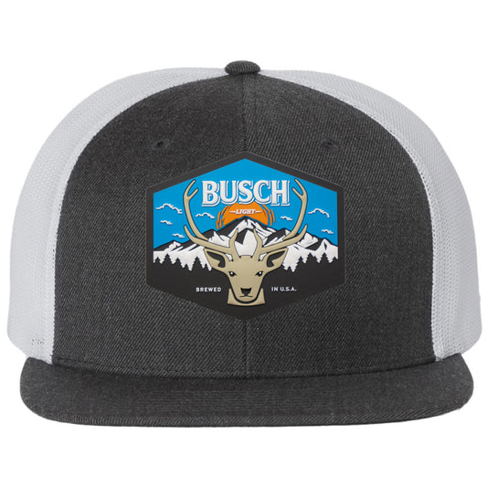 Busch Light Mountain Escape 3D PVC Patch Wool Blend Flat Bill Hat- Heather Charcoal/ White - Ten Gallon Hat Co.
