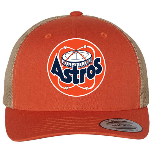 Astros Retro Astrodome 3D Classic YP Snapback Trucker Hat- Rustic Orange/ Khaki - Ten Gallon Hat Co.