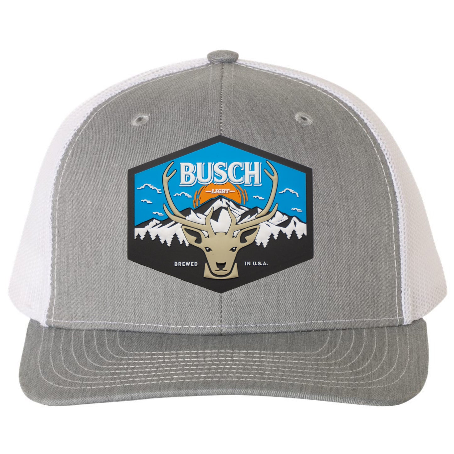 Busch Light Mountain Escape 3D PVC Patch Hat- Heather Grey/ White - Ten Gallon Hat Co.
