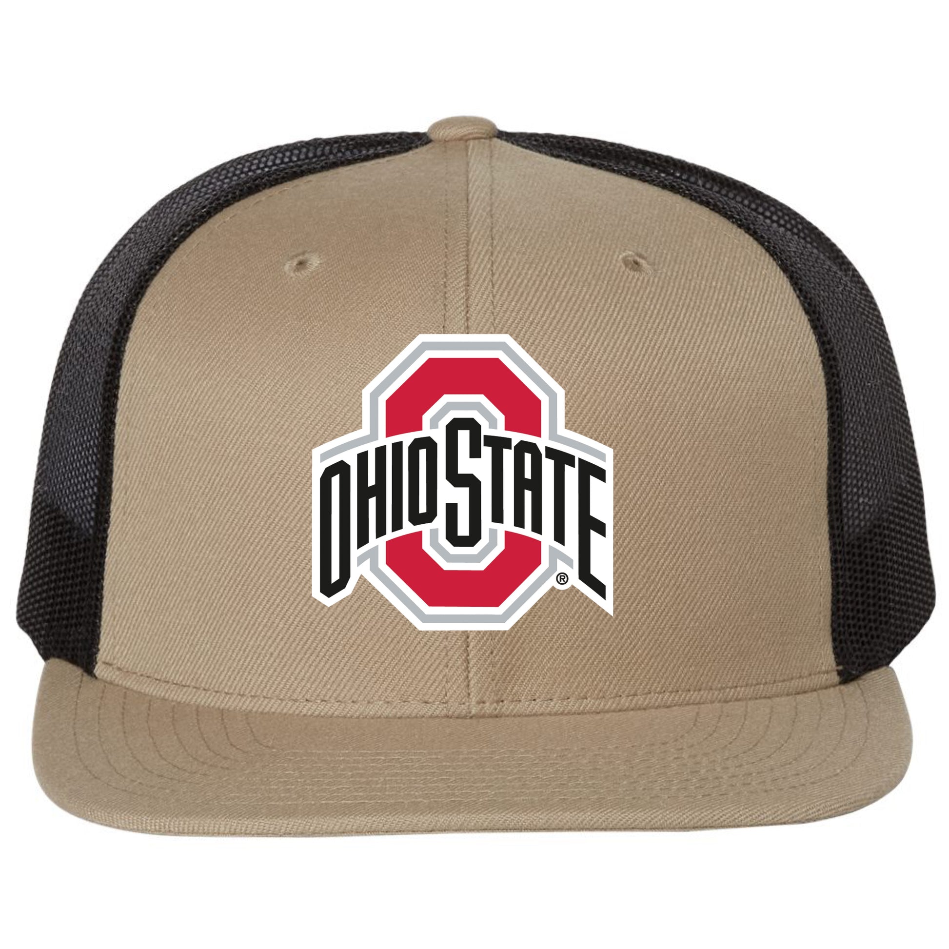 Ohio State Buckeyes 3D PVC Patch Wool Blend Flat Bill Hat- Khaki/ Black - Ten Gallon Hat Co.