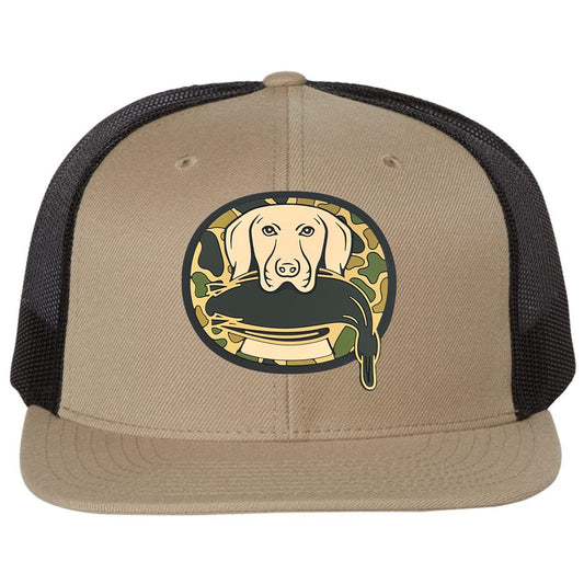 Just Retrievin' - T.G.H.C Original 3D Duck Hunting Wool Blend Flat Bill Hat- Khaki/ Black - Ten Gallon Hat Co.