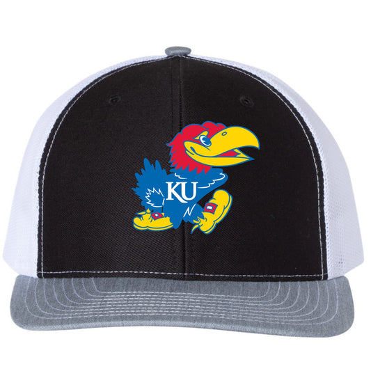 Kansas Jayhawks 3D PVC Patch Hat- Black/ White/ Heather Grey - Ten Gallon Hat Co.