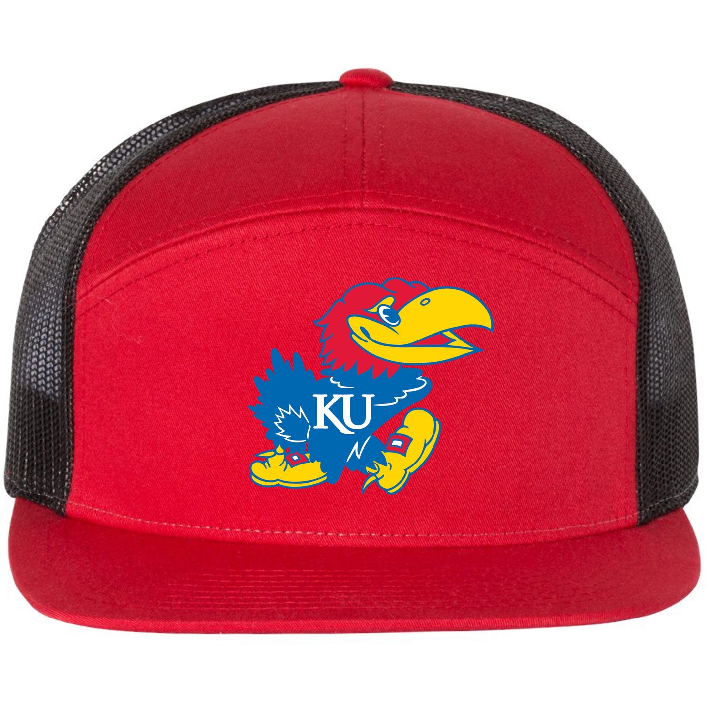 Kansas Jayhawks 3D Snapback Seven-Panel Trucker Hat- Red/ Black - Ten Gallon Hat Co.