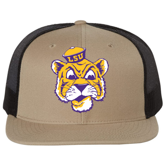 LSU Sailor Mike 3D PVC Patch Wool Blend Flat Bill Hat- Khaki/ Black - Ten Gallon Hat Co.