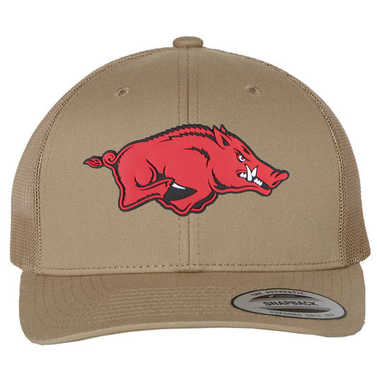 Arkansas Razorbacks 3D YP Snapback Trucker Hat- Khaki - Ten Gallon Hat Co.