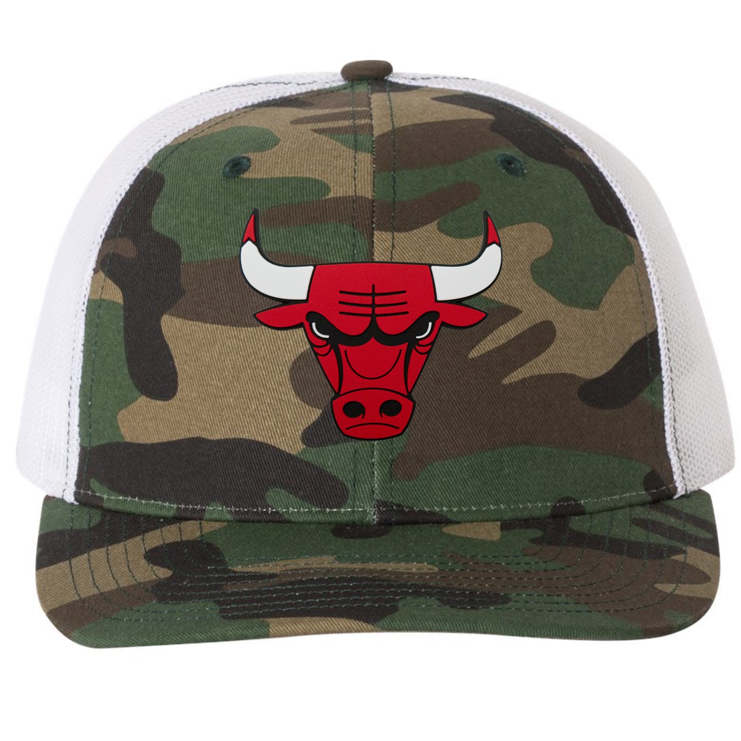 Chicago Bulls 3D Patterned Snapback Trucker Hat- Army Camo/ White - Ten Gallon Hat Co.