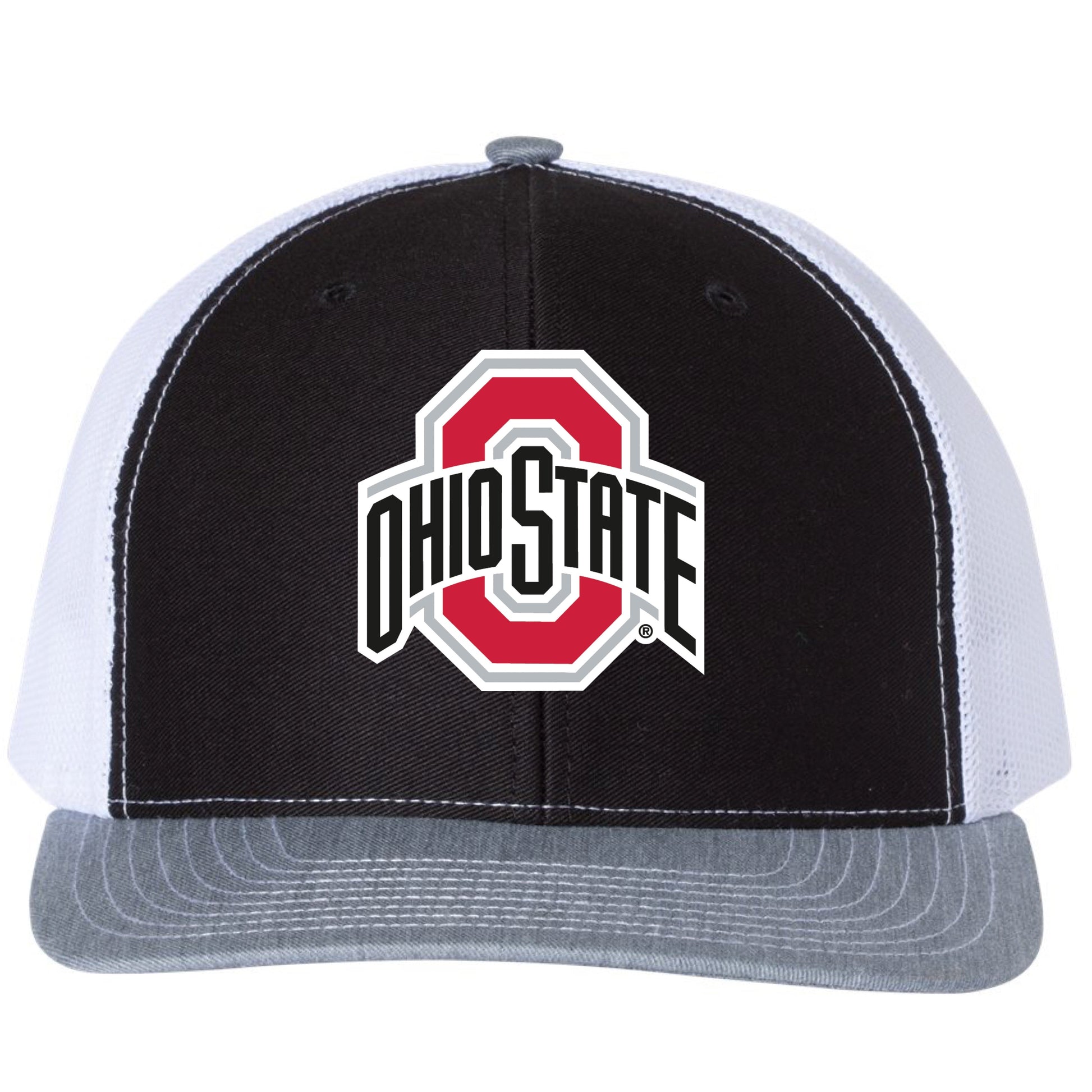 Ohio State Buckeyes 3D PVC Patch Hat- Black/ White/ Heather Grey - Ten Gallon Hat Co.