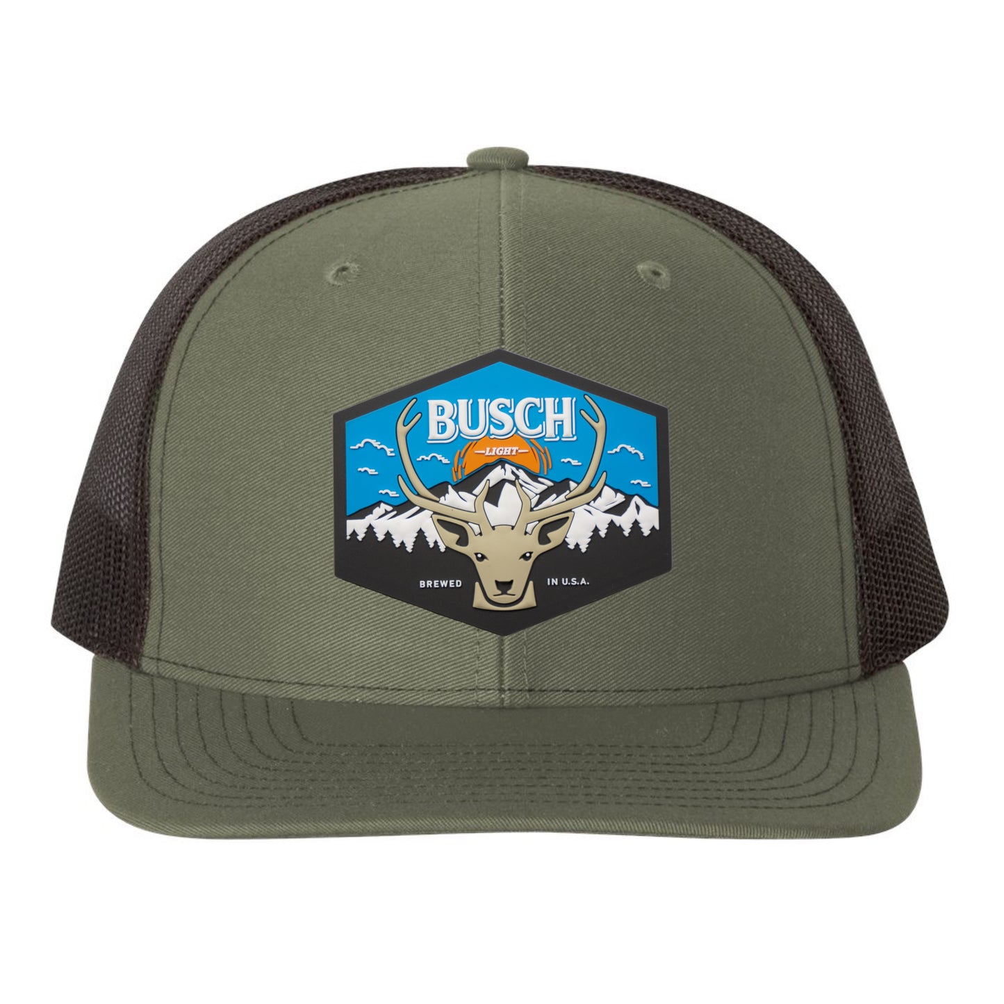 Busch Light Mountain Escape 3D Snapback Trucker Hat- Loden/ Black - Ten Gallon Hat Co.
