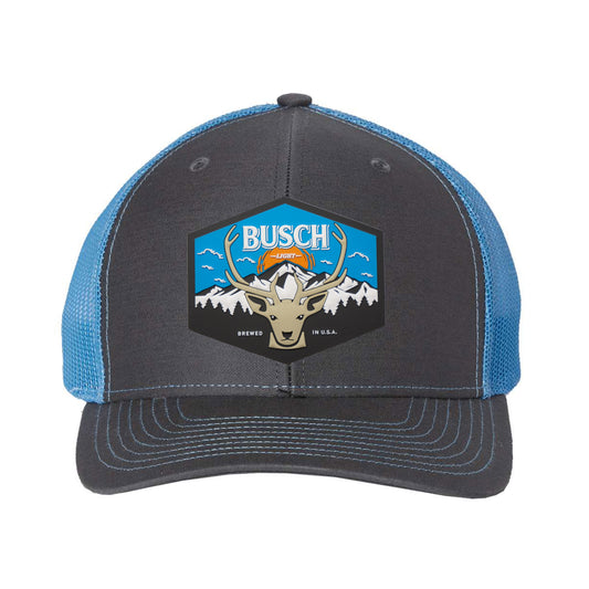 Busch Light Mountain Escape 3D Snapback Trucker Hat- Charcoal/ Columbia Blue - Ten Gallon Hat Co.