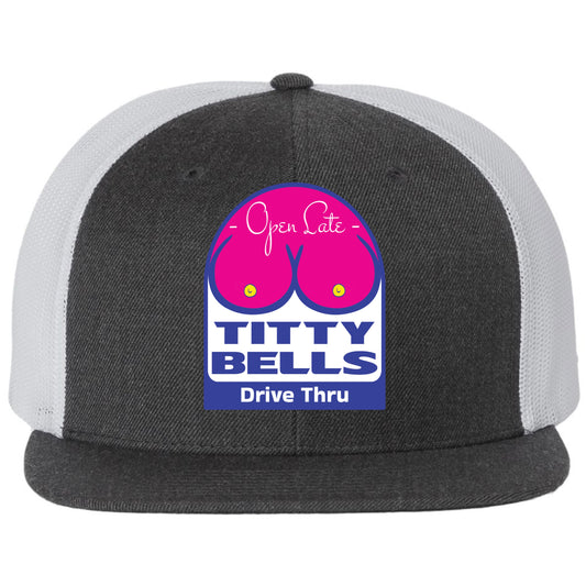 Titty Bells 3D PVC Patch Wool Blend Flat Bill Hat- Heather Charcoal/ White - Ten Gallon Hat Co.