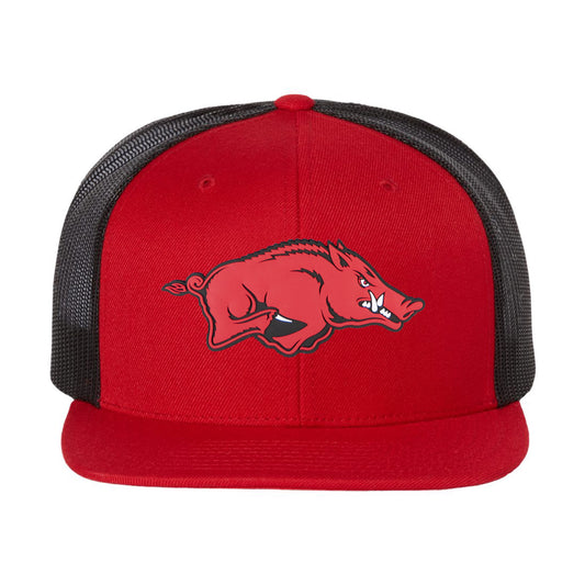 Arkansas Razorbacks 3D PVC Patch Wool Blend Flat Bill Hat- Red/ Black - Ten Gallon Hat Co.