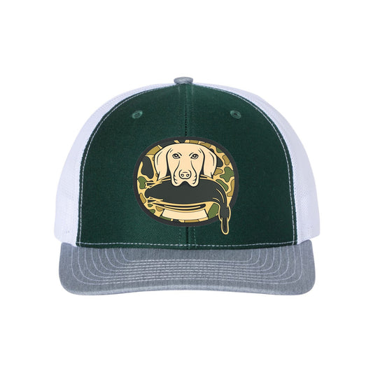 Just Retrievin' - T.G.H.C Original Duck Hunting 3D PVC Patch Hat- Dark Green/ White/ Heather Grey - Ten Gallon Hat Co.