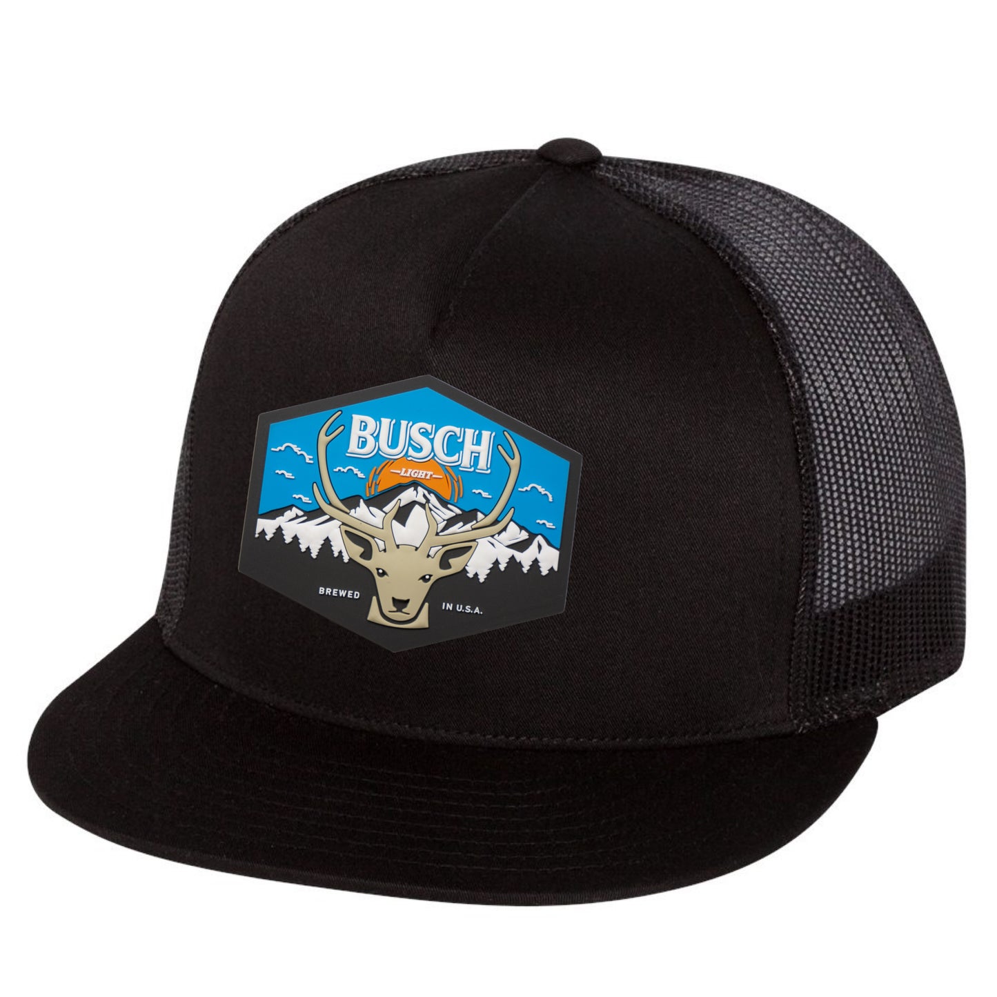 Busch Light Mountain Escape 3D YP Snapback Flat Bill Trucker Hat- Black - Ten Gallon Hat Co.