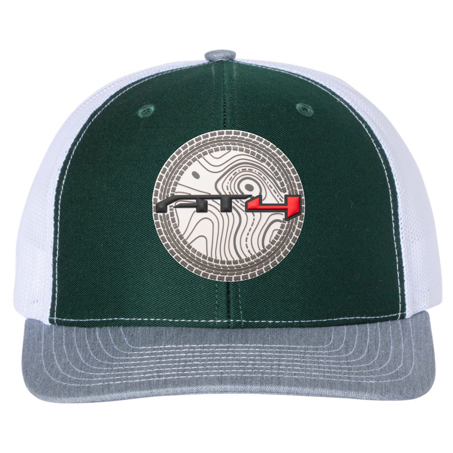 AT4 3D PVC Patch Snapback Trucker Hat- Dark Green/ White/ Heather Grey - Ten Gallon Hat Co.