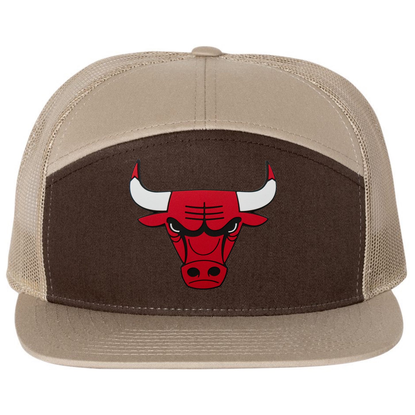 Chicago Bulls 3D Snapback Seven-Panel Trucker Hat- Brown/ Khaki - Ten Gallon Hat Co.