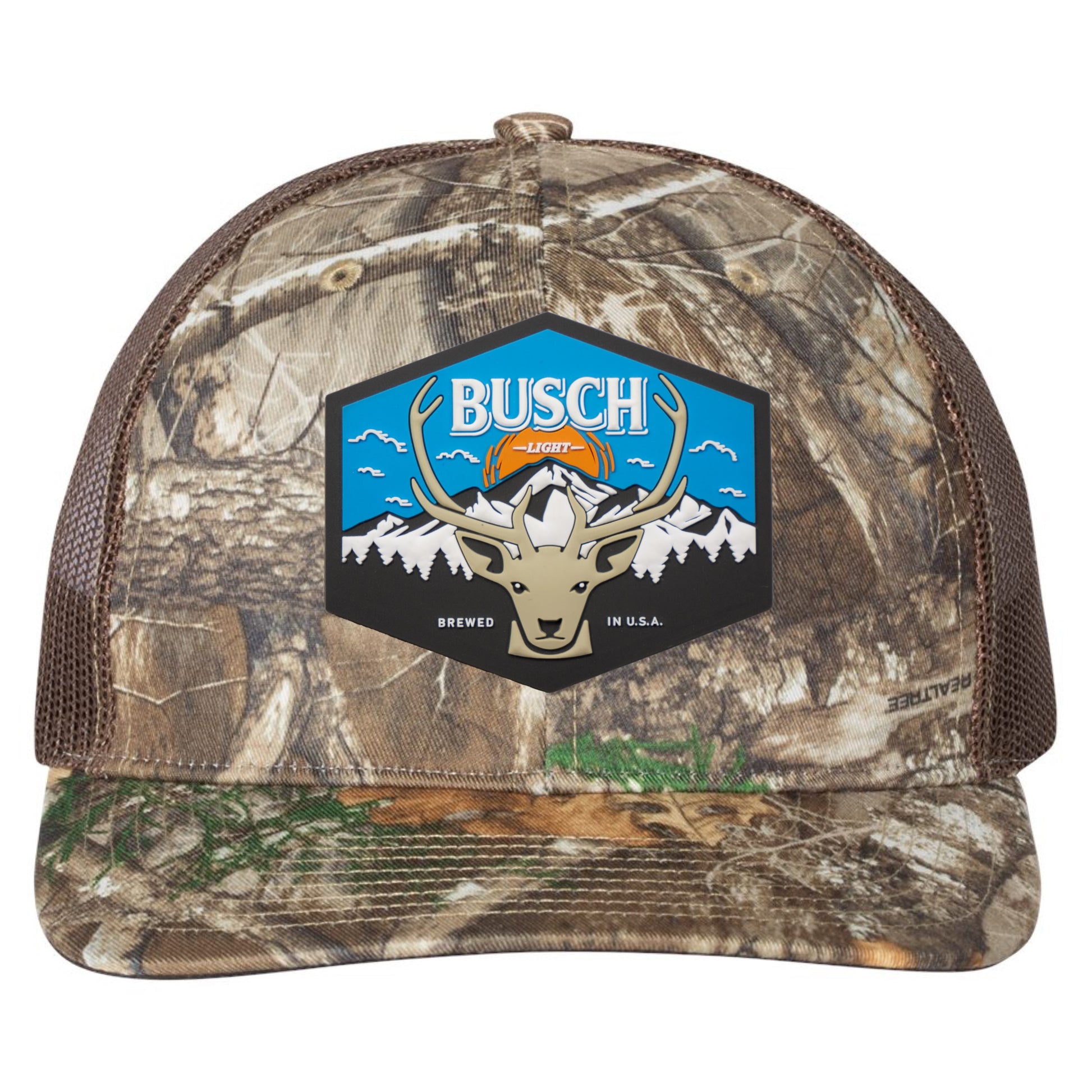 Busch Light Mountain Escape 3D Patterned Snapback Trucker Hat- Realtree Edge/ Brown - Ten Gallon Hat Co.