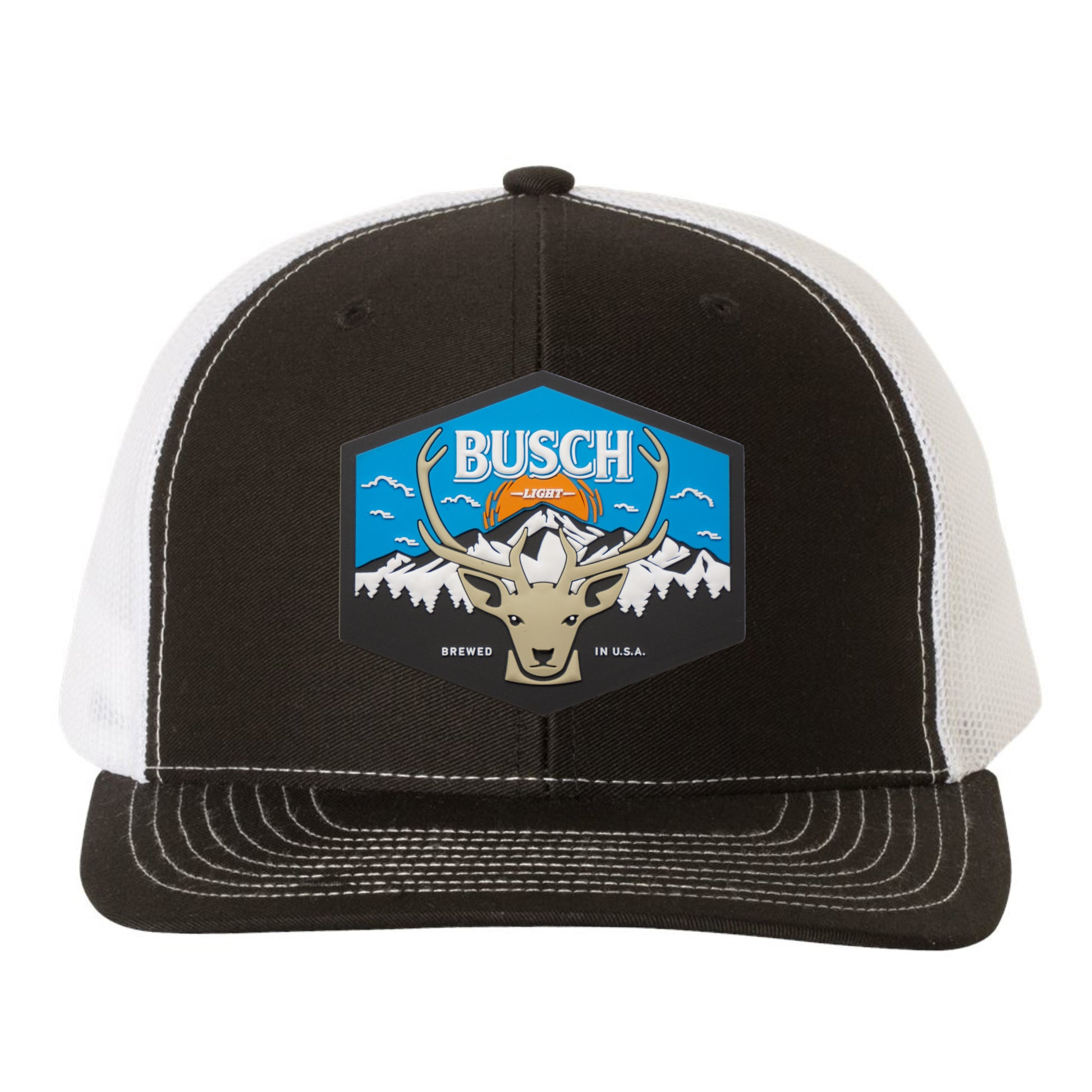 Busch Light Mountain Escape 3D PVC Patch Hat- Black/ White - Ten Gallon Hat Co.