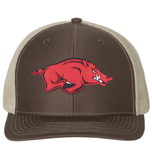 Arkansas Razorbacks 3D YP Snapback Trucker Hat- Brown/ Khaki - Ten Gallon Hat Co.