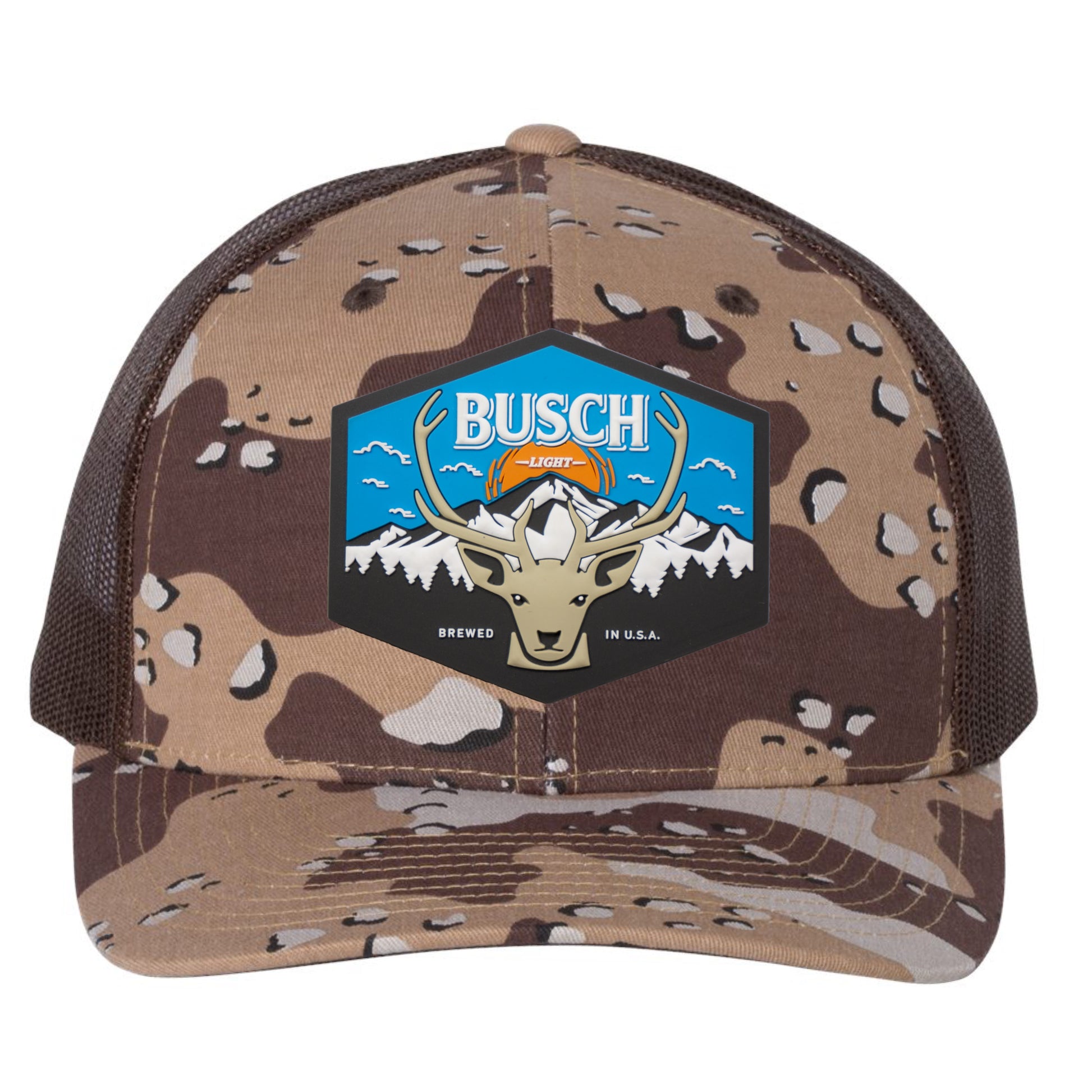 Busch Light Mountain Escape 3D Patterned Snapback Trucker Hat- Desert Camo/ Brown - Ten Gallon Hat Co.