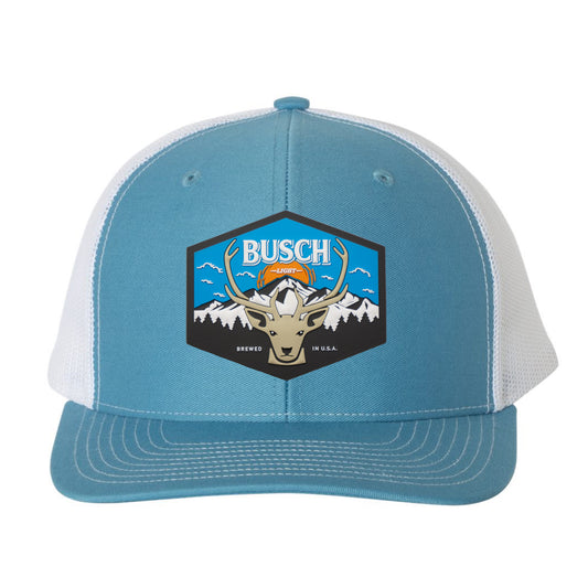 Busch Light Mountain Escape 3D Snapback Trucker Hat- Columbia Blue/ White - Ten Gallon Hat Co.