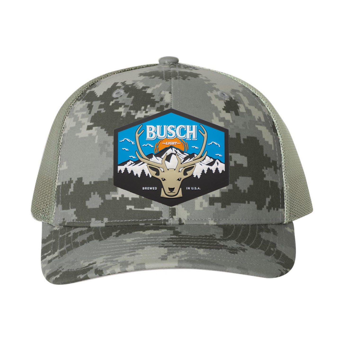 Busch Light Mountain Escape 3D Patterned Snapback Trucker Hat- Military Digital Camo - Ten Gallon Hat Co.