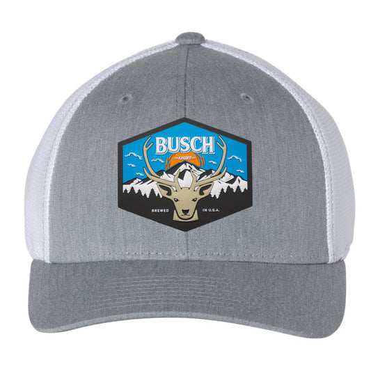 Busch Light Mountain Escape 3D Fitted Trucker with R-Flex- Heather Grey/ White - Ten Gallon Hat Co.