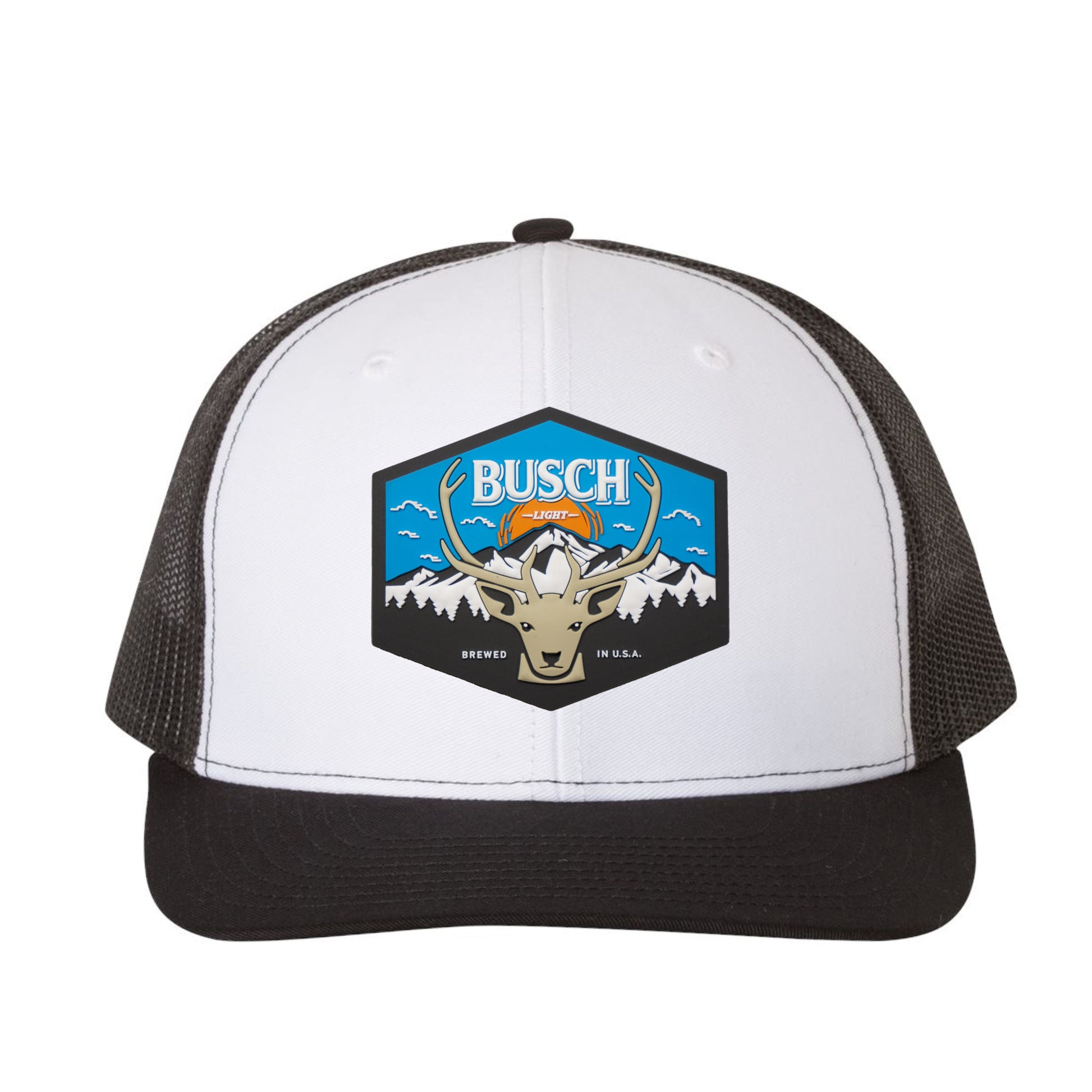 Busch Light Mountain Escape 3D Snapback Trucker Hat- White/ Black - Ten Gallon Hat Co.
