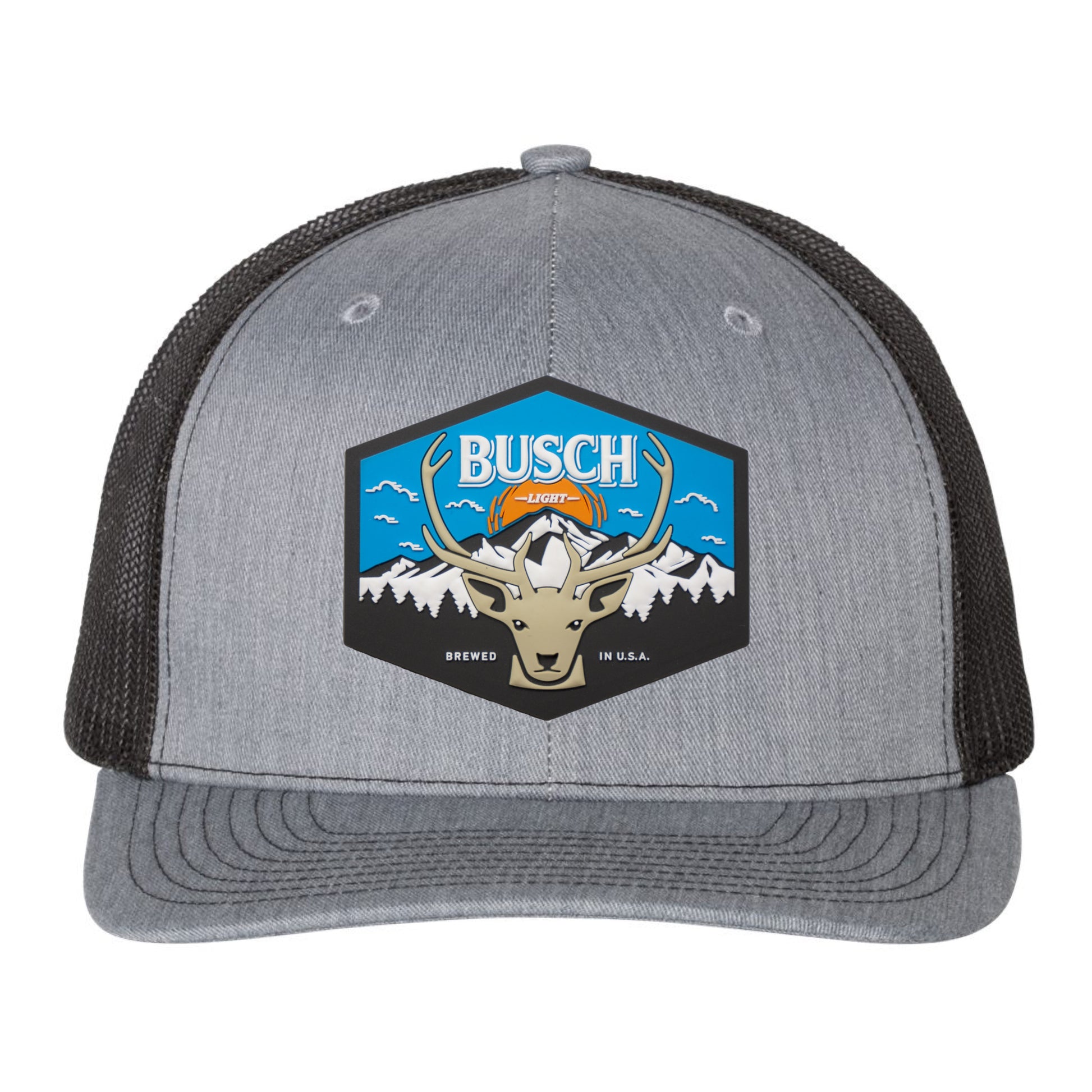 Busch Light Mountain Escape 3D Snapback Trucker Hat- Heather Grey/ Black - Ten Gallon Hat Co.