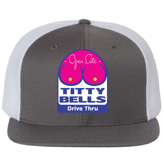 Titty Bells 3D PVC Patch Wool Blend Flat Bill Hat- Charcoal/ White - Ten Gallon Hat Co.