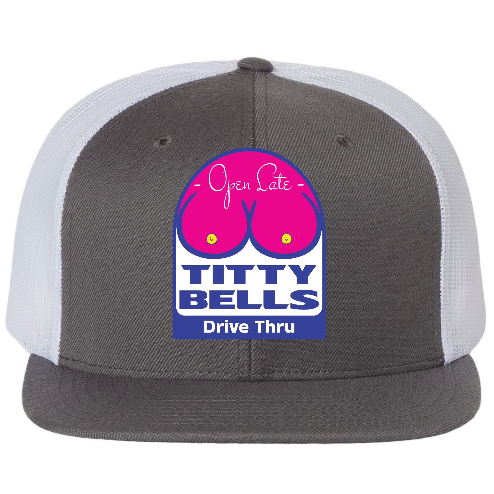 Titty Bells 3D PVC Patch Wool Blend Flat Bill Hat- Charcoal/ White - Ten Gallon Hat Co.