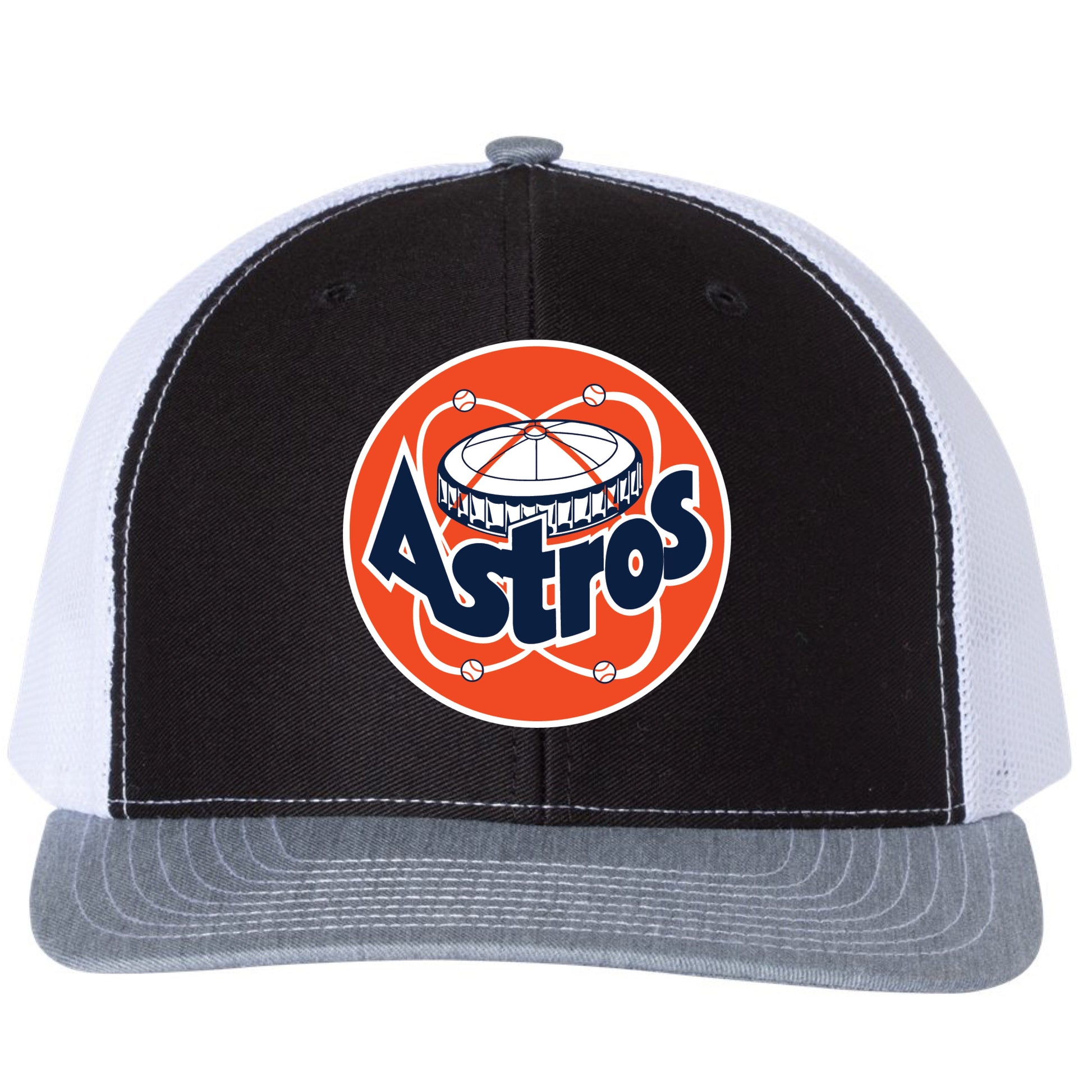 Astros Retro Astrodome Classic 3D Snapback Trucker Hat- Black/ White/ Heather Grey - Ten Gallon Hat Co.