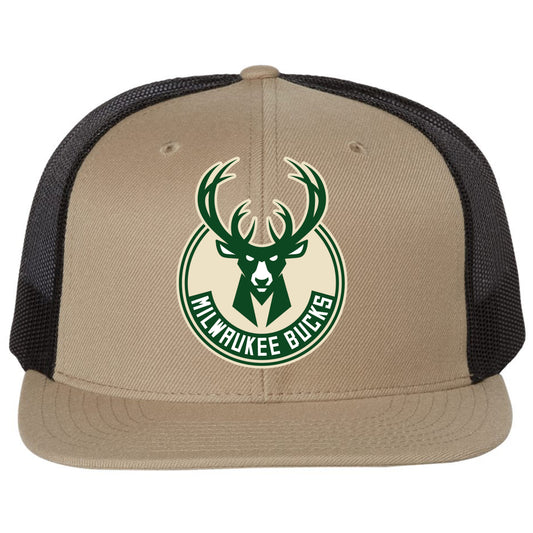 Milwaukee Bucks 3D PVC Patch Wool Blend Flat Bill Hat- Khaki/ Black - Ten Gallon Hat Co.